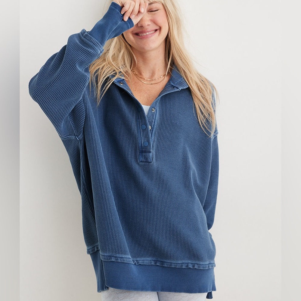 Aerie Blue Waffle Knit Sweatshirt
